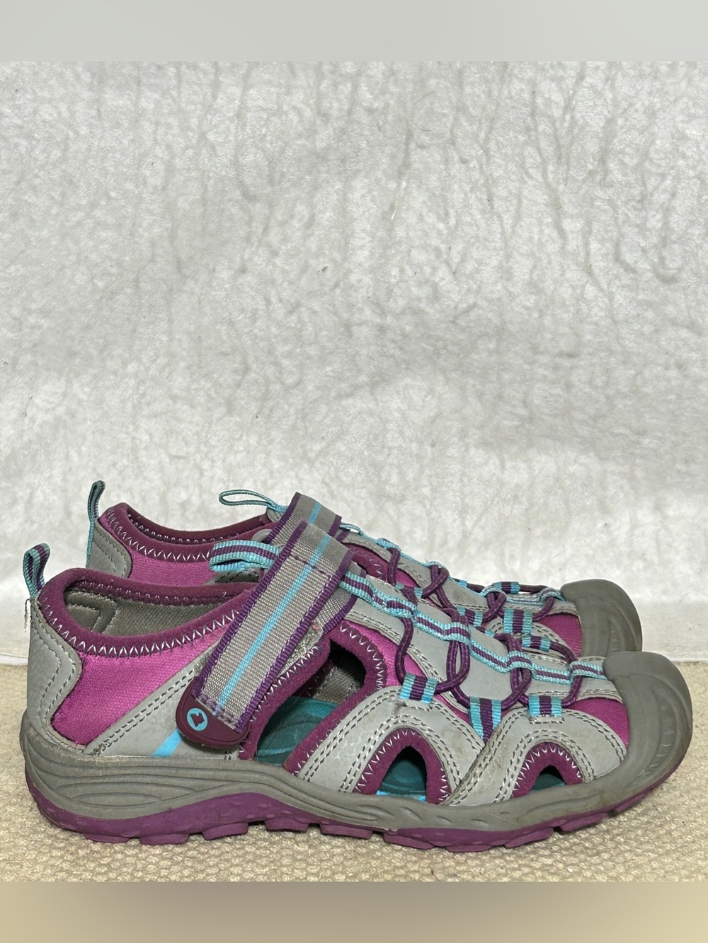 Merrell Little Kids Gray/Berry Hydro 2 Sport Hook/Loop Closed Toe Sandals SZ 13